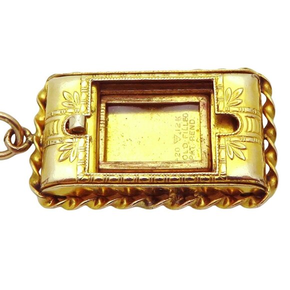 Antique Art Deco 12K Gold Filled Sliding Picture Photo Flower Locket Pendant - Picture 7 of 10